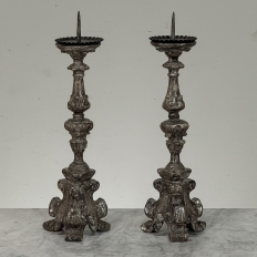 Pair of 18th Century Italian Baroque Silver Gilded Candlesticks