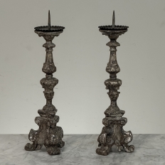 Pair of 18th Century Italian Baroque Silver Gilded Candlesticks