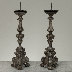 Pair of 18th Century Italian Baroque Silver Gilded Candlesticks