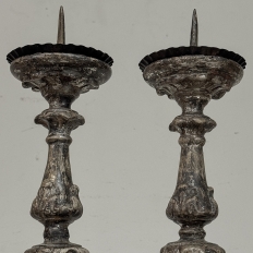 Pair of 18th Century Italian Baroque Silver Gilded Candlesticks