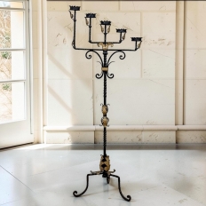Spanish Revival Hand Forged Iron and Brass Torchère ~ Floor Candelabra