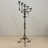 Spanish Revival Hand Forged Iron and Brass Torchère ~ Floor Candelabra