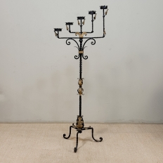 Spanish Revival Hand Forged Iron and Brass Torchère ~ Floor Candelabra