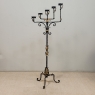 Spanish Revival Hand Forged Iron and Brass Torchère ~ Floor Candelabra