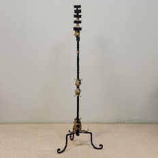 Spanish Revival Hand Forged Iron and Brass Torchère ~ Floor Candelabra