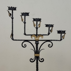 Spanish Revival Hand Forged Iron and Brass Torchère ~ Floor Candelabra