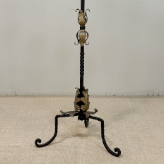 Spanish Revival Hand Forged Iron and Brass Torchère ~ Floor Candelabra