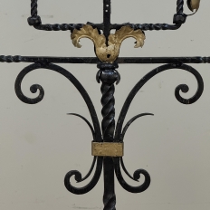 Spanish Revival Hand Forged Iron and Brass Torchère ~ Floor Candelabra