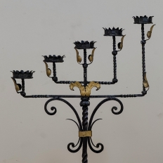 Spanish Revival Hand Forged Iron and Brass Torchère ~ Floor Candelabra