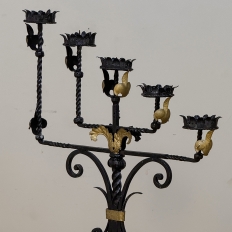 Spanish Revival Hand Forged Iron and Brass Torchère ~ Floor Candelabra