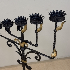 Spanish Revival Hand Forged Iron and Brass Torchère ~ Floor Candelabra
