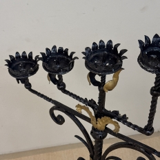 Spanish Revival Hand Forged Iron and Brass Torchère ~ Floor Candelabra