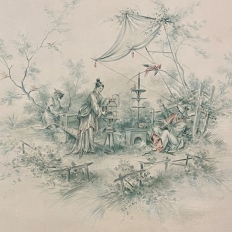 19th Century French Chinoiserie Hand-Painted Panel on Canvas