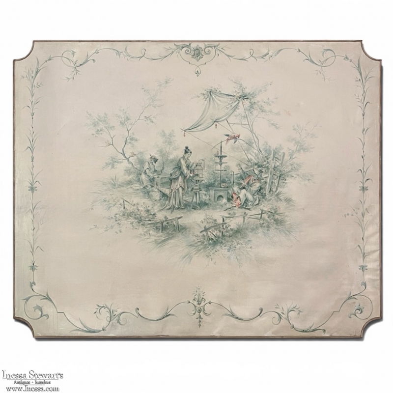 19th Century French Chinoiserie Hand-Painted Panel on Canvas