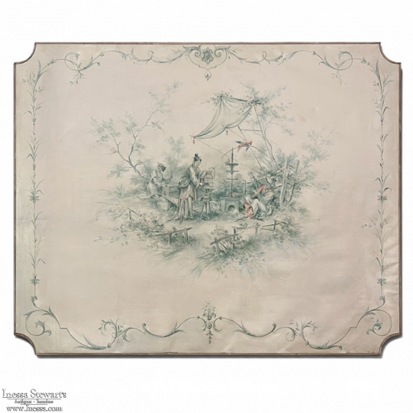Late 19th Century French Chinoiserie Hand Painted Oil on Canvas