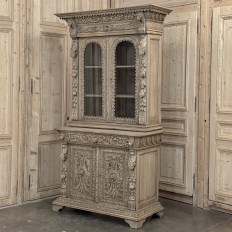 19th Century French Renaissance Revival Carved Bookcase in Stripped Oak
