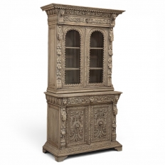 19th Century French Renaissance Revival Carved Bookcase in Stripped Oak