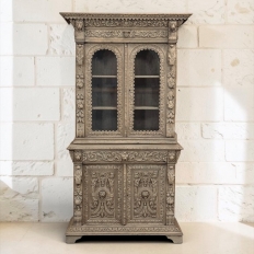 19th Century French Renaissance Revival Carved Bookcase in Stripped Oak