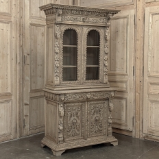 19th Century French Renaissance Revival Carved Bookcase in Stripped Oak