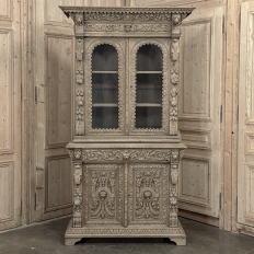 19th Century French Renaissance Revival Carved Bookcase in Stripped Oak