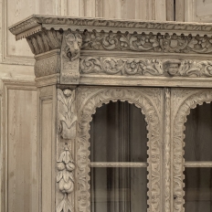 19th Century French Renaissance Revival Carved Bookcase in Stripped Oak
