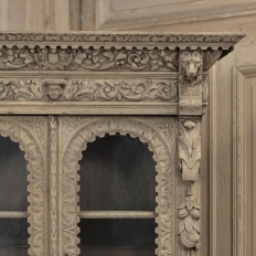 19th Century French Renaissance Revival Carved Bookcase in Stripped Oak