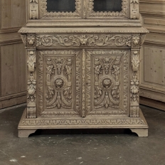 19th Century French Renaissance Revival Carved Bookcase in Stripped Oak