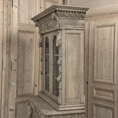 19th Century French Renaissance Revival Carved Bookcase in Stripped Oak