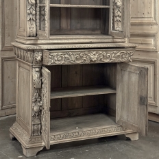 19th Century French Renaissance Revival Carved Bookcase in Stripped Oak