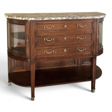 19th Century French Louis XVI Walnut Marble Top Parisian Display Buffet