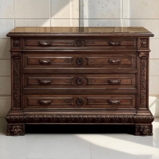 Antique Italian Renaissance Revival Walnut Nero Portoro Marble Top Commode