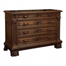 Antique Italian Renaissance Revival Walnut Nero Portoro Marble Top Commode