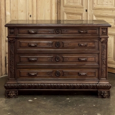 Antique Italian Renaissance Revival Walnut Nero Portoro Marble Top Commode
