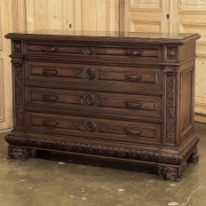 Antique Italian Renaissance Revival Walnut Nero Portoro Marble Top Commode