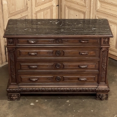 Antique Italian Renaissance Revival Walnut Nero Portoro Marble Top Commode