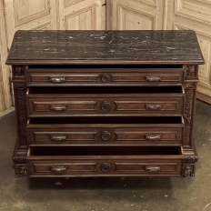 Antique Italian Renaissance Revival Walnut Nero Portoro Marble Top Commode