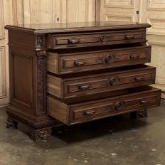 Antique Italian Renaissance Revival Walnut Nero Portoro Marble Top Commode
