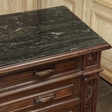 Antique Italian Renaissance Revival Walnut Nero Portoro Marble Top Commode