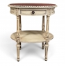 Antique French Louis XVI Painted Oval Side Table with Leather Top