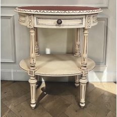 Antique French Louis XVI Painted Oval Side Table with Leather Top