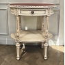 Antique French Louis XVI Painted Oval Side Table with Leather Top
