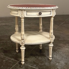 Antique French Louis XVI Painted Oval Side Table with Leather Top