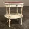 Antique French Louis XVI Painted Oval Side Table with Leather Top