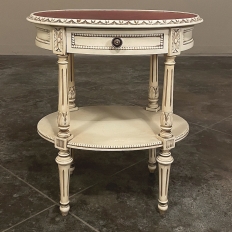 Antique French Louis XVI Painted Oval Side Table with Leather Top