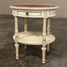 Antique French Louis XVI Painted Oval Side Table with Leather Top