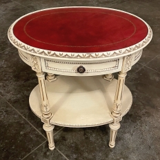 Antique French Louis XVI Painted Oval Side Table with Leather Top