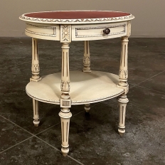Antique French Louis XVI Painted Oval Side Table with Leather Top