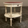Antique French Louis XVI Painted Oval Side Table with Leather Top