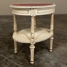 Antique French Louis XVI Painted Oval Side Table with Leather Top
