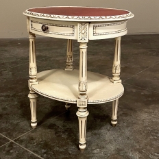 Antique French Louis XVI Painted Oval Side Table with Leather Top